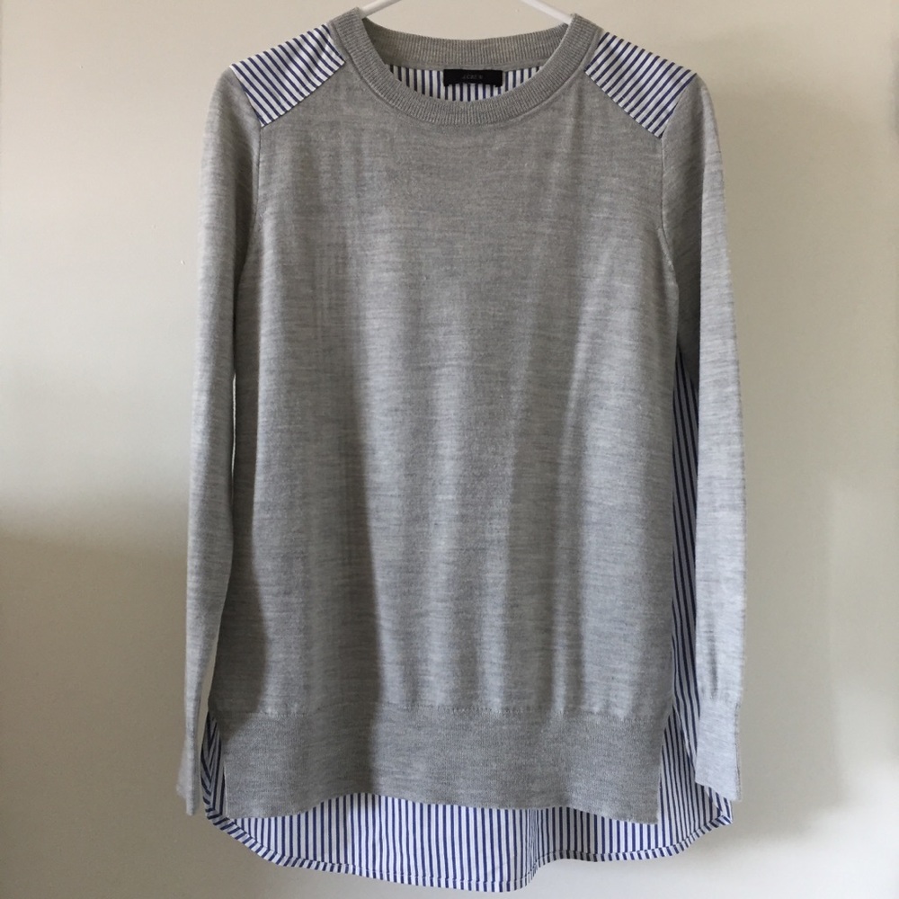 J. Crew Gray Sweater with Blue White Striped Back